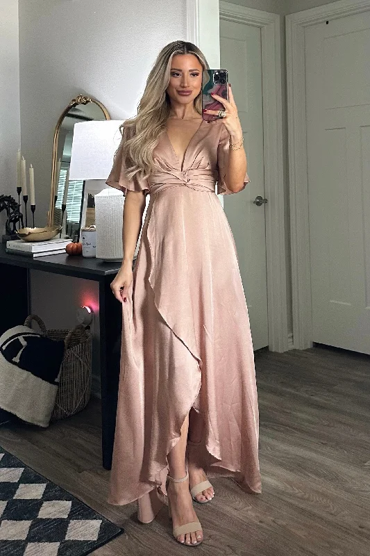 Before You Go Maxi Dress: Rose Gold Trendy Printed Maxi Dress