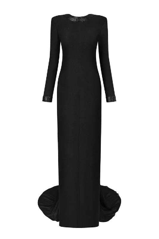 BELLA BLACK ROUND-NECK MAXI DRESS Stylish A-Line Maxi Dress