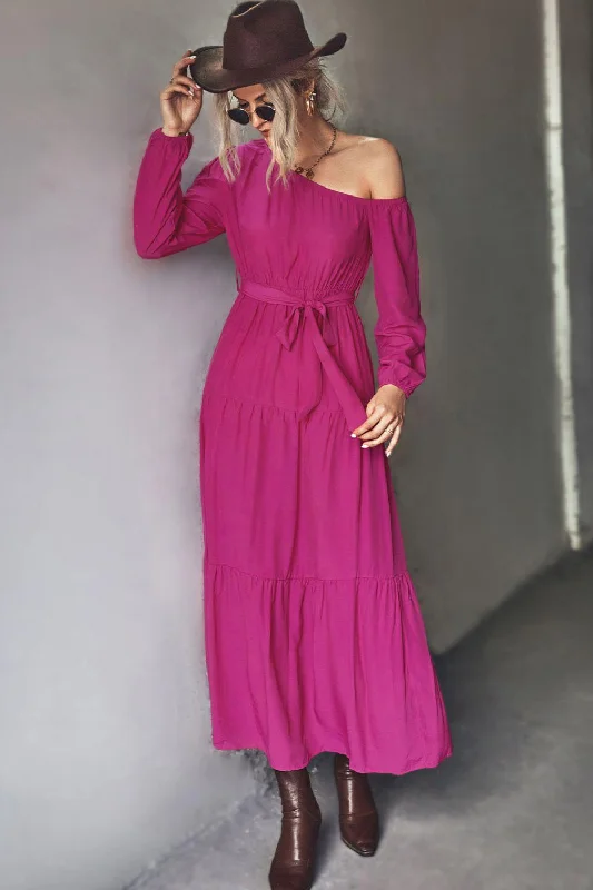 Belted One-Shoulder Tiered Maxi Dress Classic V-Neck Maxi Dress