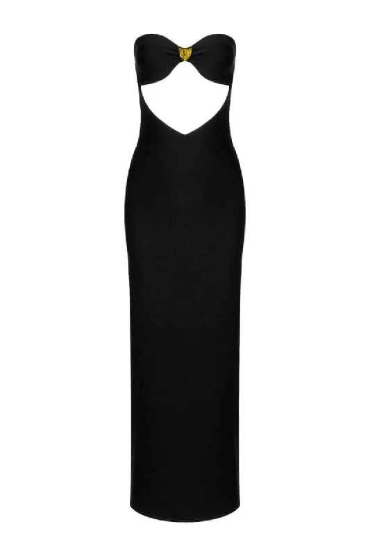 BLACK BOW NECKLINE MAXI DRESS Fashionable Sheer Maxi Dress