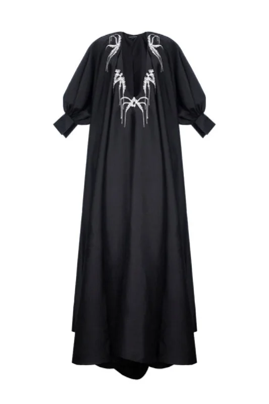 BLACK CUT-OUT TAFFETA MAXI DRESS Fashionable Faux Wrap Maxi Dress