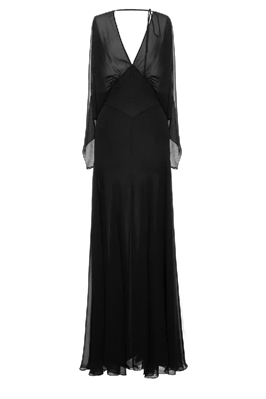 BLACK FLOATY MAXI DRESS Trendy A-Line Maxi Dress