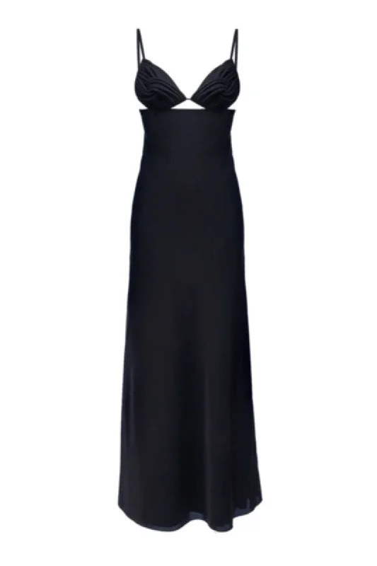 BLACK SILK CORSET MAXI DRESS Fashionable Chiffon Tiered Maxi Dress