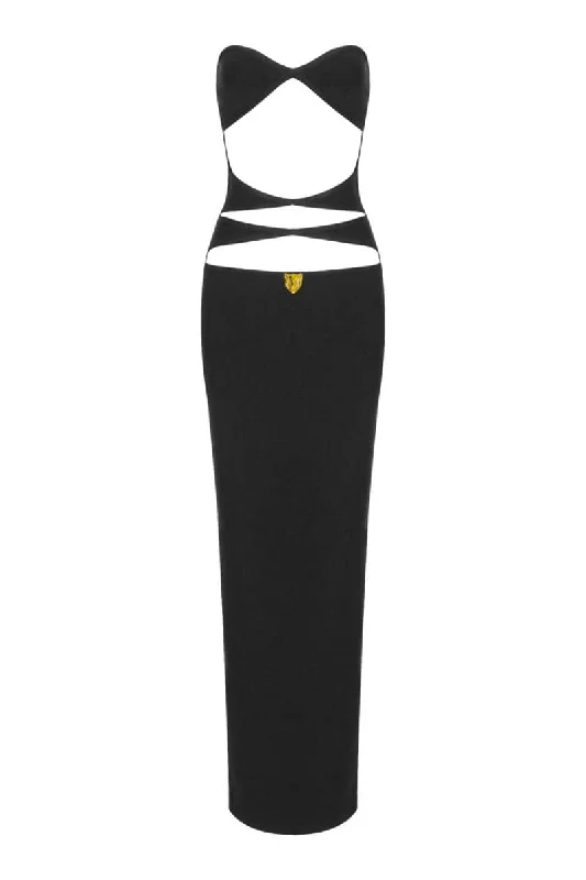 BLACK TRIANGLE CUT-OUT MAXI DRESS Trendy Floral Print Maxi Dress