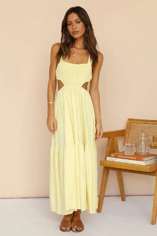Blink Twice Maxi Dress Yellow Elegant Maxi Dress with Belt