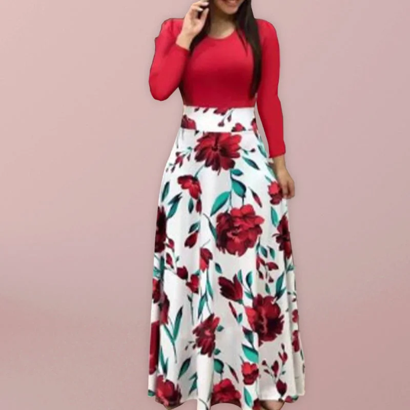 Blue Zone Planet | Floral print long sleeve color block maxi dress Fashionable Halter Neck Maxi Dress Blue Zone Planet | Floral print long sleeve color block maxi dress Fashionable Halter Neck Maxi Dress
