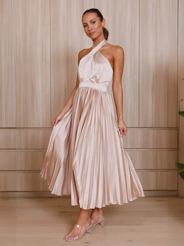 Blue Zone Planet | Halter neck pleated elegant A-line maxi dress Trendy V-Neck Maxi Dress Blue Zone Planet | Halter neck pleated elegant A-line maxi dress Trendy V-Neck Maxi Dress