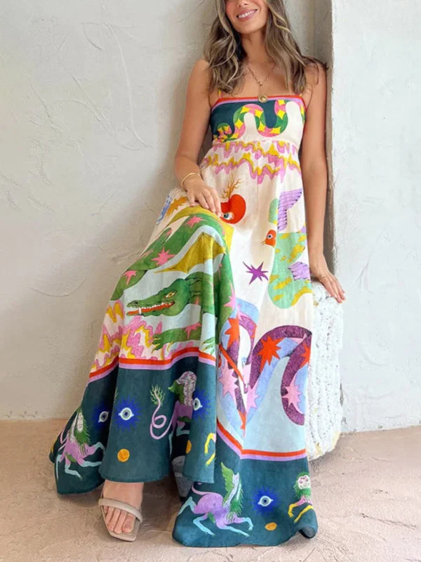 Blue Zone Planet | Isabella's Abstract Botanical Print Spaghetti Strap Swing Maxi Dress Elegant Maxi Dress with Belt Blue Zone Planet | Isabella's Abstract Botanical Print Spaghetti Strap Swing Maxi Dress Elegant Maxi Dress with Belt