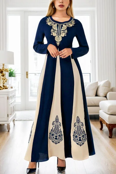Blue Zone Planet | Printed Round Neck Long Sleeve Maxi Dress Trendy Floral Print Maxi Dress Blue Zone Planet | Printed Round Neck Long Sleeve Maxi Dress Trendy Floral Print Maxi Dress
