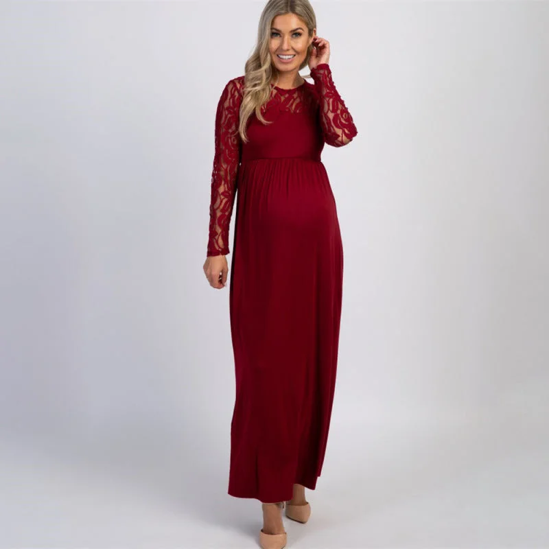 Blue Zone Planet | Solid color maternity lace hollow long-sleeve maxi dress Comfortable Long-Sleeve Maxi Dress Blue Zone Planet | Solid color maternity lace hollow long-sleeve maxi dress Comfortable Long-Sleeve Maxi Dress