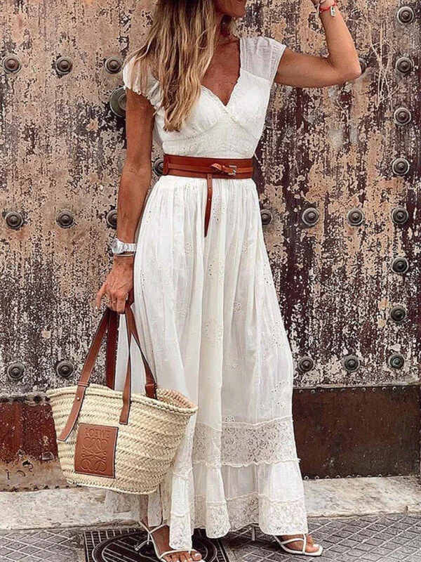 Blue Zone Planet | V-neck long lace stitching elegant maxi dress Comfortable Long-Sleeve Maxi Dress Blue Zone Planet | V-neck long lace stitching elegant maxi dress Comfortable Long-Sleeve Maxi Dress