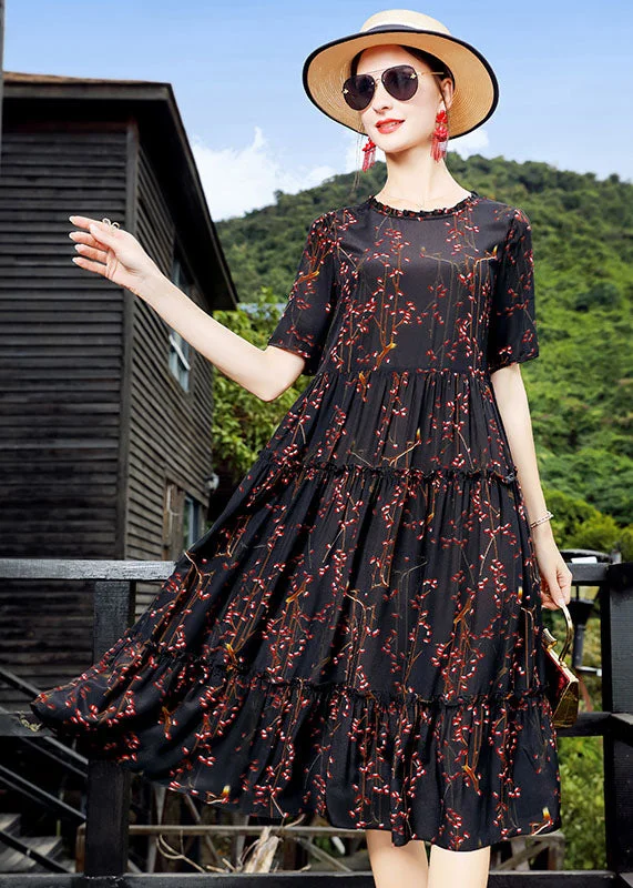 Bohemian Black O-Neck Ruffled Print Silk Maxi Dress Short Sleeve Elegant Lace Maxi Dress Bohemian Black O-Neck Ruffled Print Silk Maxi Dress Short Sleeve Elegant Lace Maxi Dress