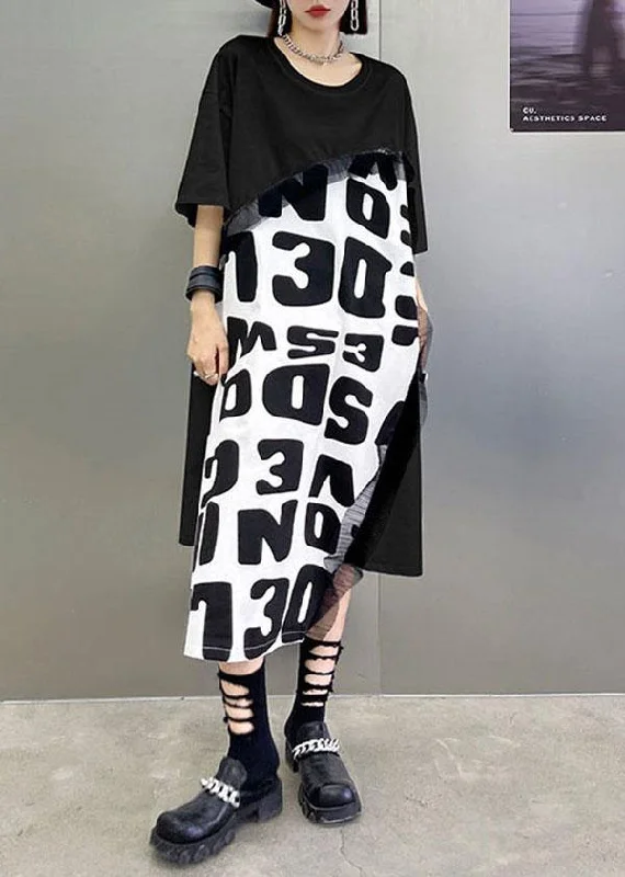 Bohemian Black Print asymmetrical design Graphic Short Sleeve Maxi Dresses Classic Solid Maxi Dress