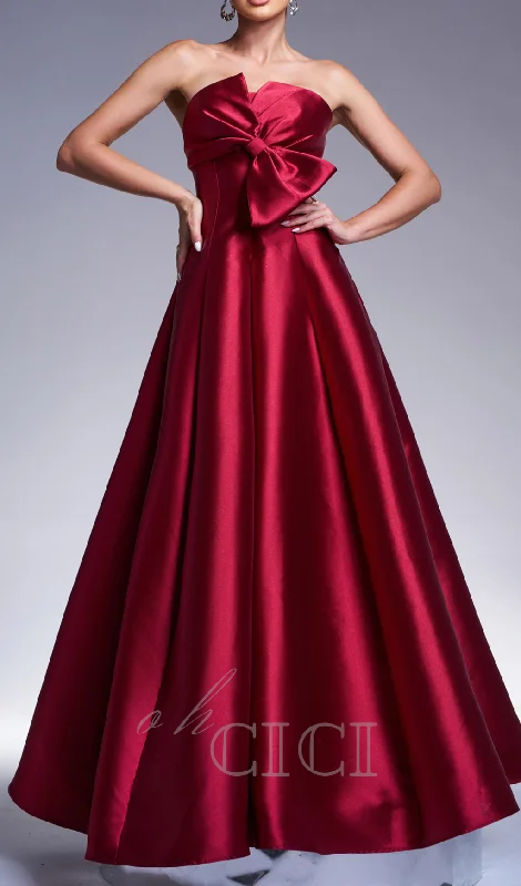 bow satin maxi dress in burgundy Stylish A-Line Maxi Dress