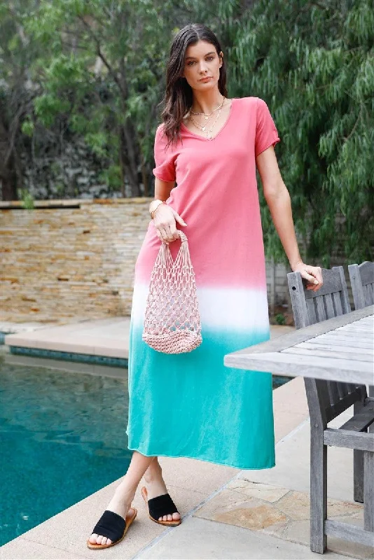 Brick Multi Color Cotton Tie-dye V-neck Maxi Dress Trendy Maxi Dress with Lace