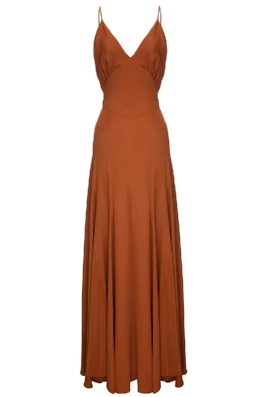 BROWN V-NECK MAXI DRESS Casual Maxi Dress with Pockets