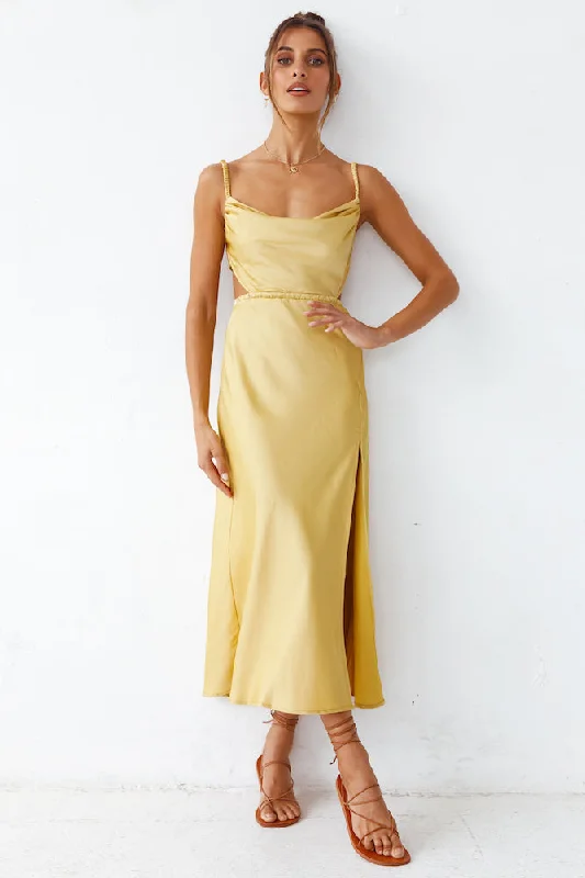 Burning Stars Maxi Dress Yellow Casual Maxi Dress with Pockets