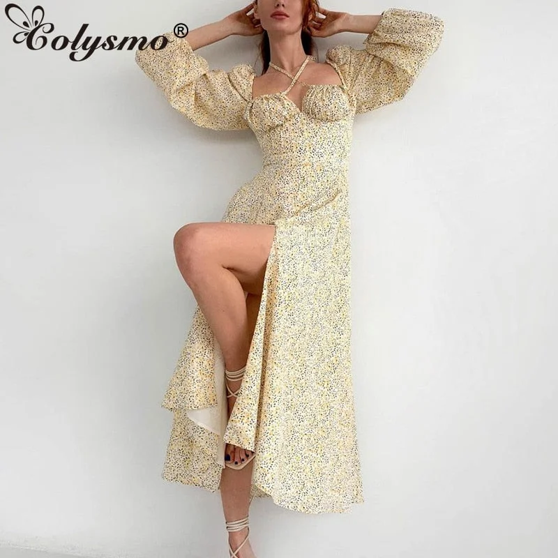 Colysmo Floral Dress Lantern Long Sleeve Ruched Cut out Tie up Split Zip Backless Maxi Dress Women Prairie Chic Summer Dresses Comfortable Satin Maxi Dress Colysmo Floral Dress Lantern Long Sleeve Ruched Cut out Tie up Split Zip Backless Maxi Dress Women Prairie Chic Summer Dresses Comfortable Satin Maxi Dress