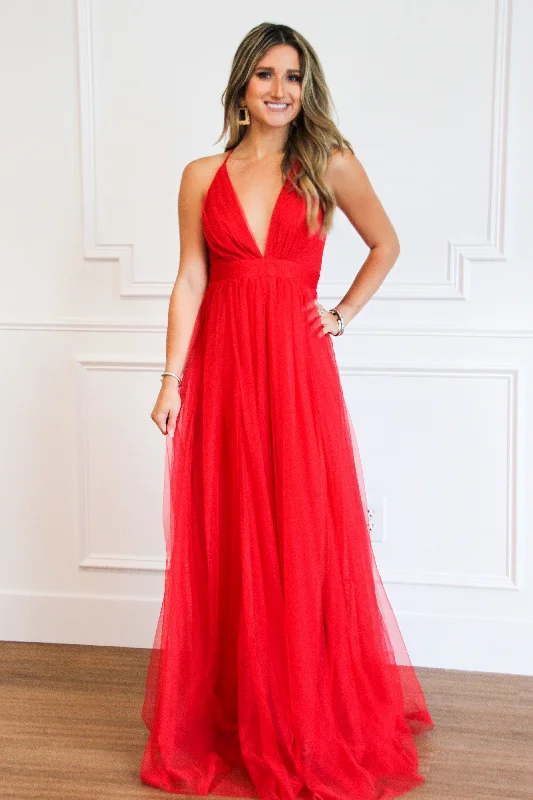 Forever Love Maxi Dress: Red Elegant Boho Maxi Dress