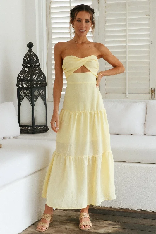 Free Falling Maxi Dress Yellow Trendy V-Neck Maxi Dress