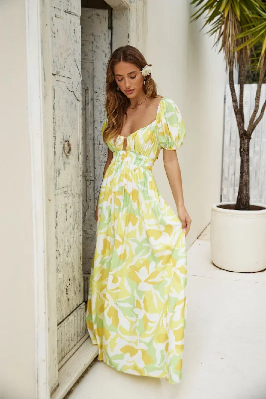 Freedom Found Maxi Dress Yellow Trendy Satin Maxi Dress