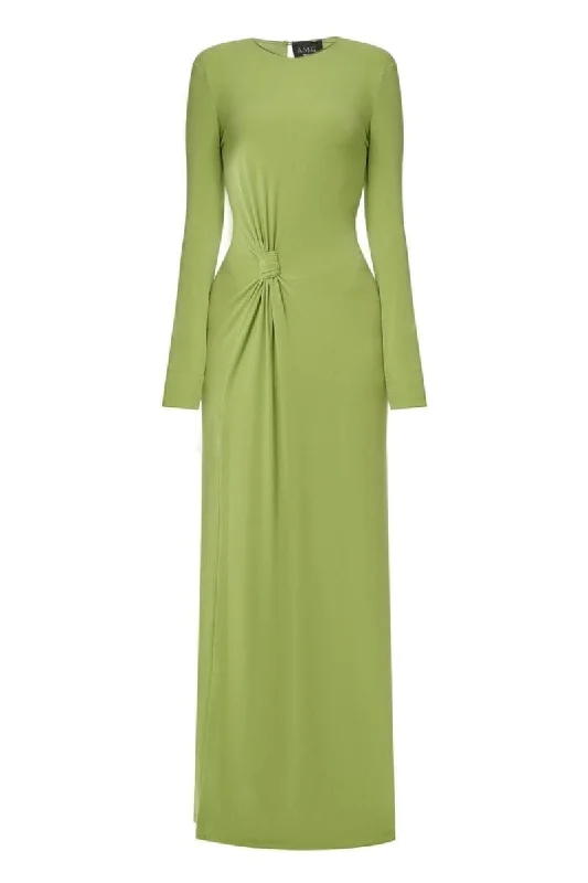 GREEN KNITTED KNOT MAXI DRESS Elegant Maxi Dress with Pockets