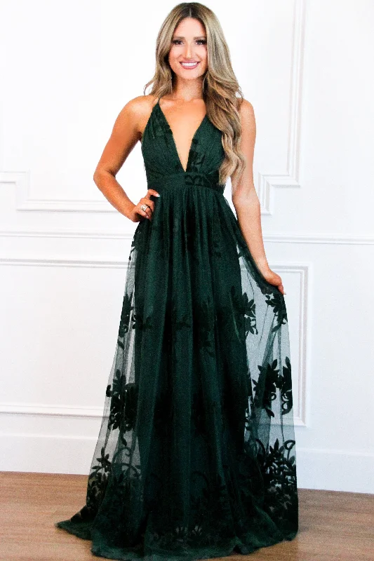 Here Comes the Bride Maxi Dress: Hunter Green Stylish Empire Waist Maxi Dress
