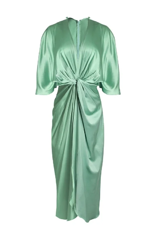 INGENIA FRONT KNOT SILK MAXI DRESS Stylish Button-Up Maxi Dress