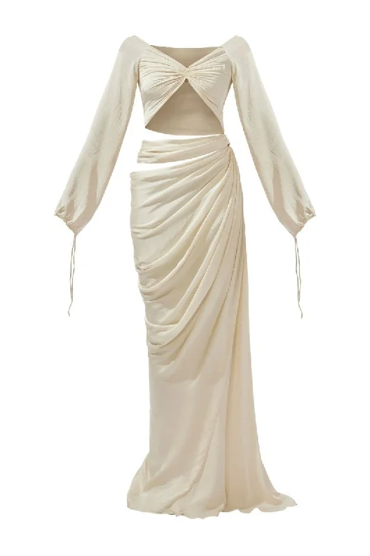 JENNIFER IVORY RUCHED MAXI DRESS Fashionable Off-Shoulder Maxi Dress