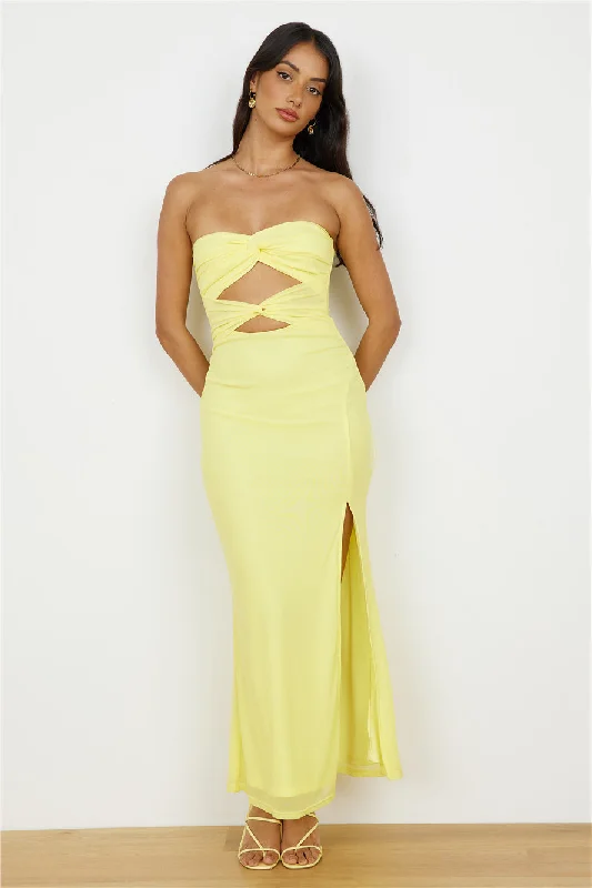 Josephine Strapless Maxi Dress Yellow Cozy Maxi Dress with Slit