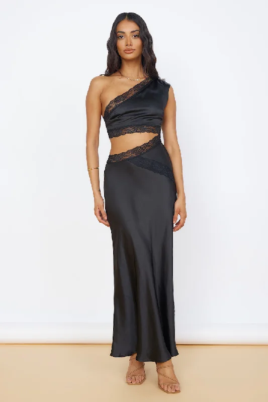 Limitless Love Satin Maxi Dress Black Comfortable Plunging Neckline Maxi Dress