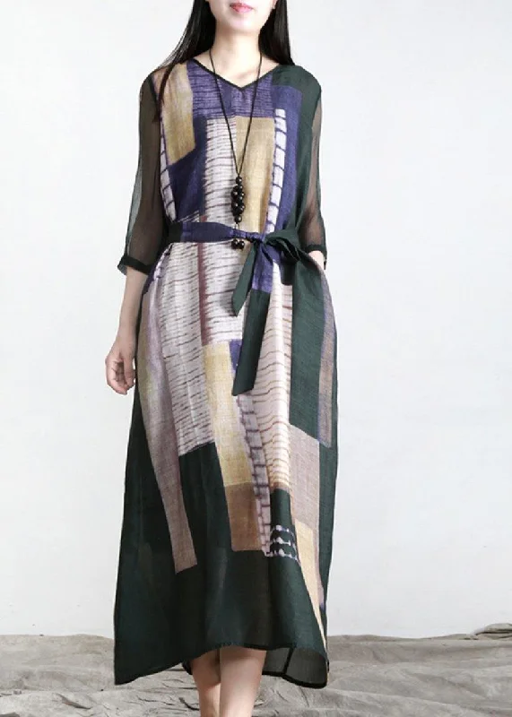 Loose Blackish Green Print Linen Maxi Dresses Half Sleeve Fashionable Button-Down Maxi Dress Loose Blackish Green Print Linen Maxi Dresses Half Sleeve Fashionable Button-Down Maxi Dress