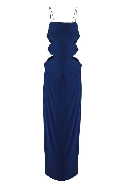 MADAMA NAVY CUT-OUT MAXI DRESS Elegant Pleated Maxi Dress