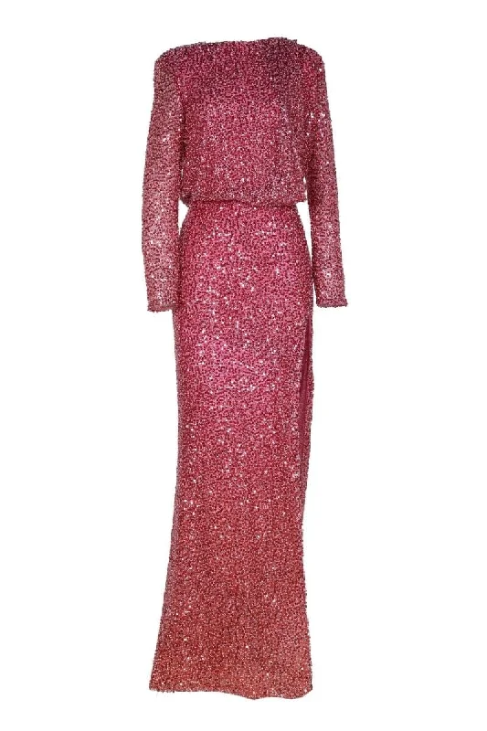 MOON PINK AND ORANGE GRADIENT MAXI DRESS Elegant Maxi Dress with Belt