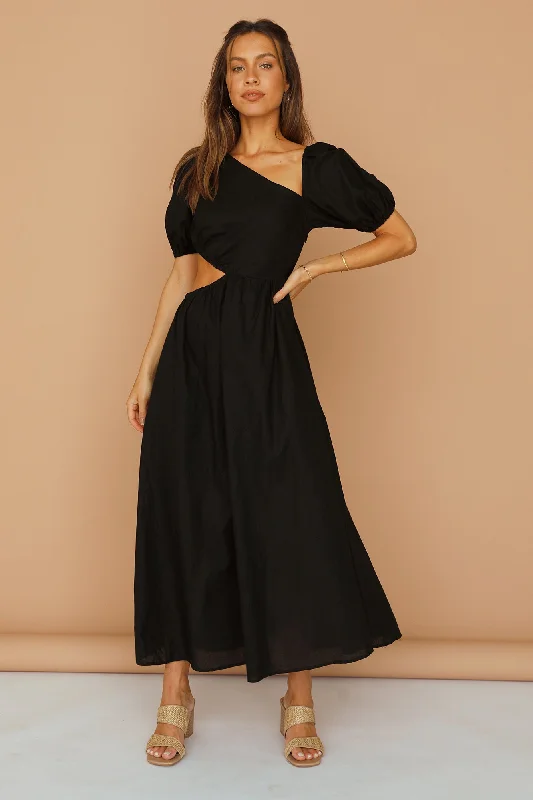 Ocherous Maxi Dress Black Casual Maxi Dress with Pockets