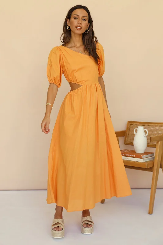 Ocherous Maxi Dress Orange Trendy Button Front Maxi Dress