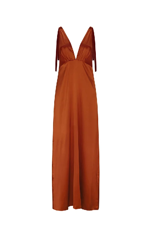 OCRE SILK MAXI DRESS Trendy Floral Print Maxi Dress