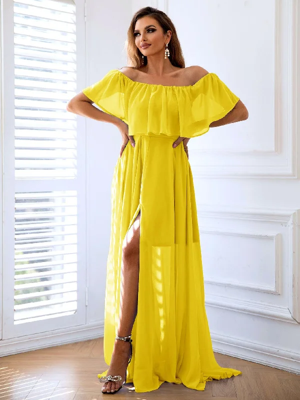 Off-Shoulder Layered Split Maxi Dress Cozy Ribbed Maxi Dress