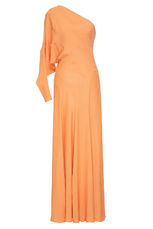 ONE SHOULDER ORANGE MAXI DRESS Cozy Knit Maxi Dress