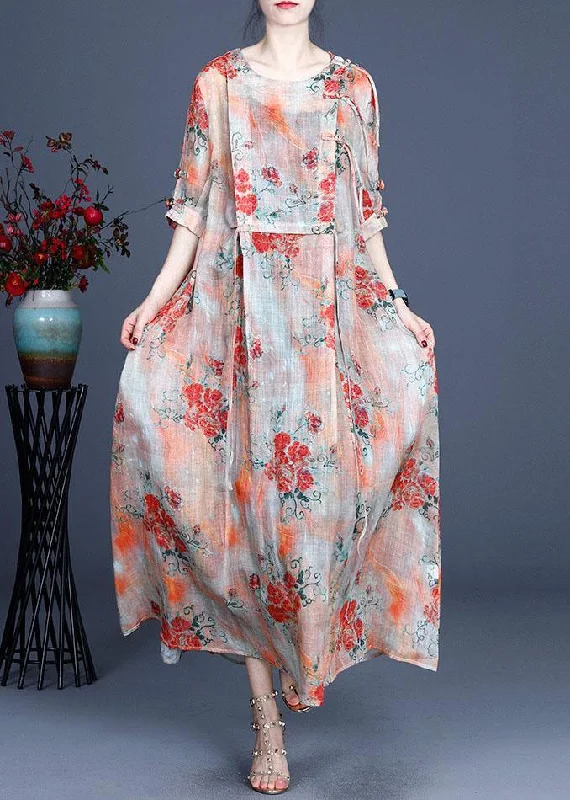 Orange Slim Fit Print Asymmetrical Summer Ramie Maxi Dress Half Sleeve Classic Solid Maxi Dress Orange Slim Fit Print Asymmetrical Summer Ramie Maxi Dress Half Sleeve Classic Solid Maxi Dress
