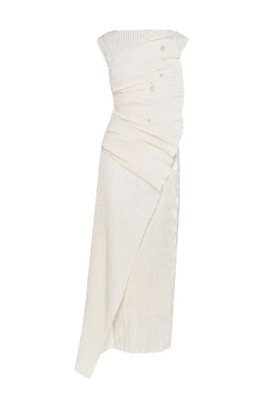 PEARL PLEATED MAXI DRESS Elegant Pleated Maxi Dress