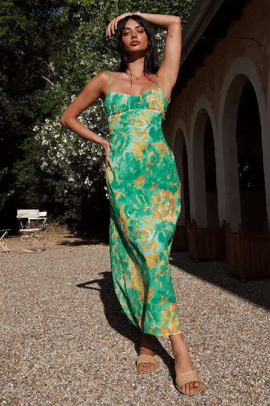 Peony Pillow Maxi Dress Green Classic Solid Maxi Dress