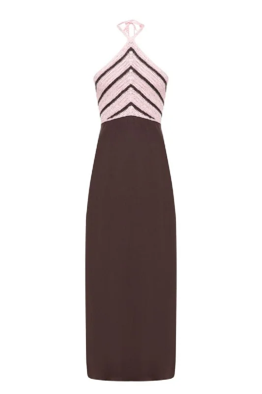 PINK AND BLACK MAXI DRESS WITH KNITTED TOP Trendy V-Neck Maxi Dress