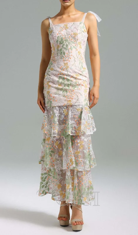 PRINT TIERED MAXI DRESS IN YELLOW Classic V-Neck Maxi Dress