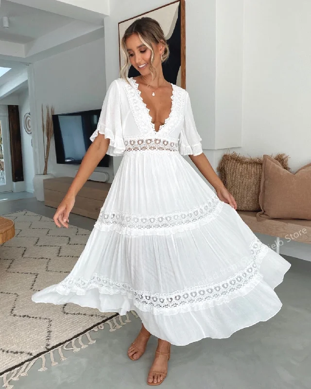 QI Cowboy maxi Dress White Deep V neckline Crochet frill trim summer dress flare sleeve boho dress chic dress women 2022 Cozy Spaghetti Strap Maxi Dress QI Cowboy maxi Dress White Deep V neckline Crochet frill trim summer dress flare sleeve boho dress chic dress women 2022 Cozy Spaghetti Strap Maxi Dress