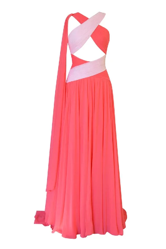RAIN PINK CORAL A-LINE MAXI DRESS Cozy Spaghetti Strap Maxi Dress