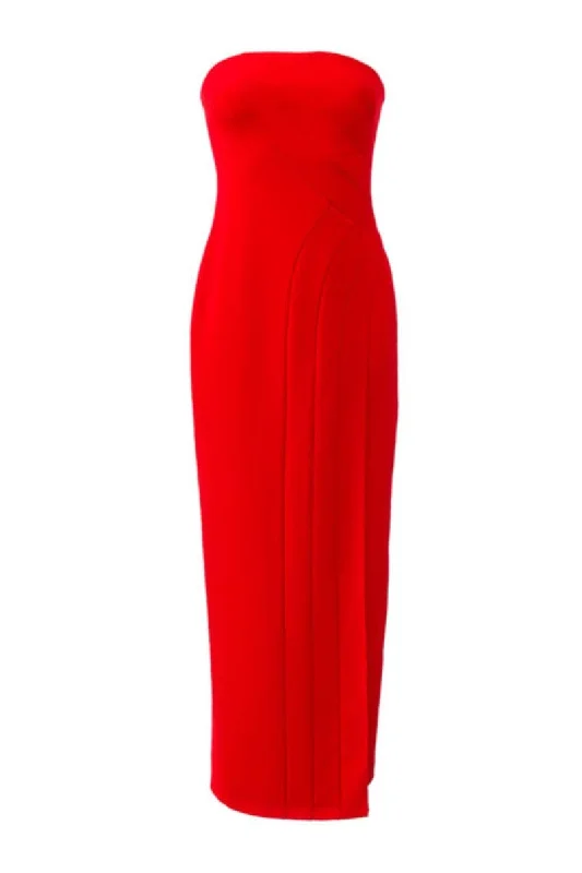 RED BRAID CORSET MAXI DRESS Elegant Maxi Dress with Belt