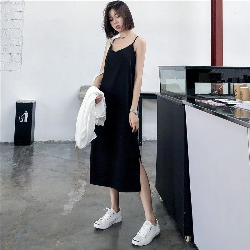 Sexy Women Maxi Dress Black Sling Dress Female Summer 2022 Sleeveless V-neck Vest Long Women Dresses Fashionable Maxi Dress with Fringe