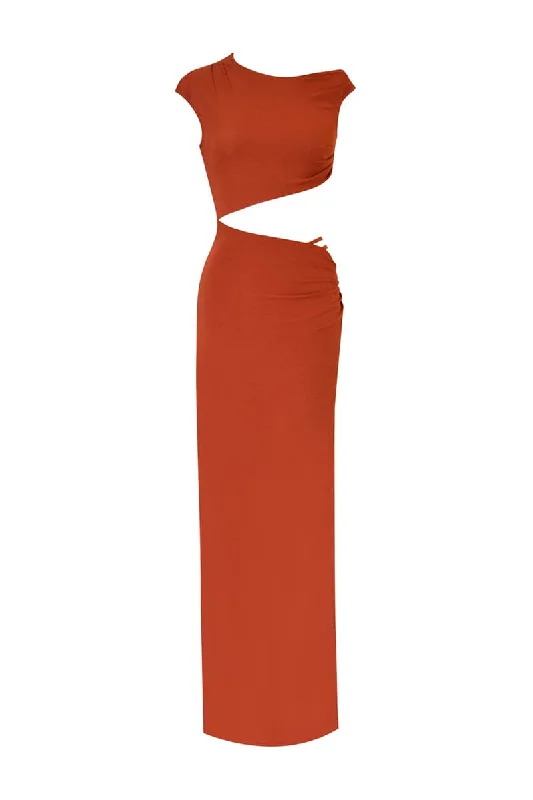 SOL BRICK CUT-OUT MAXI DRESS Elegant Silk Maxi Dress