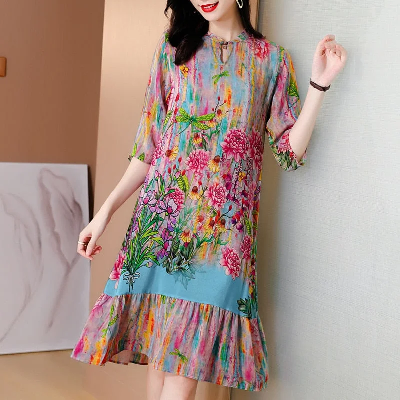 Spring Summer Boho Vintage Print Mulberry Silk Maxi Dress 2022 Loose 4XL Plus Size Chiffon Dress Elegant Women Bodycon Vestidos Fashionable Button-Down Maxi Dress Spring Summer Boho Vintage Print Mulberry Silk Maxi Dress 2022 Loose 4XL Plus Size Chiffon Dress Elegant Women Bodycon Vestidos Fashionable Button-Down Maxi Dress